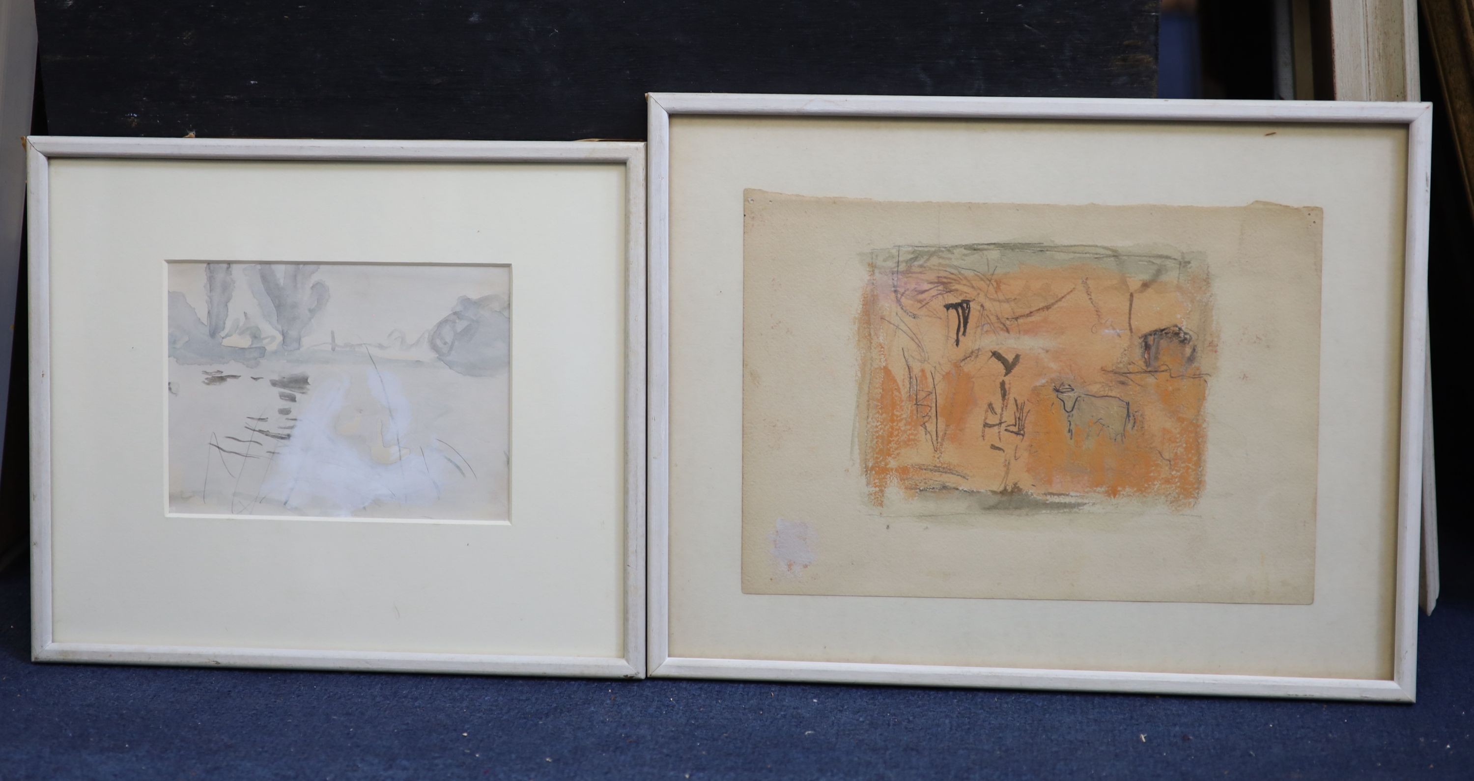 Mary Potter (1900-1981), Red Landscape & The Mere, Two watercolours, 18 x 26cm & 12 x 16cm.